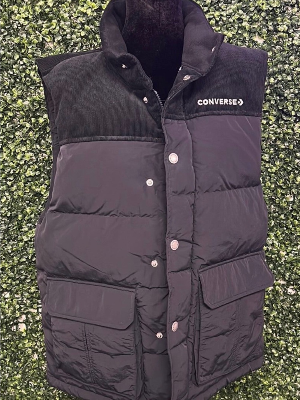 Converse Black Quilted Puffer Vest with Corduroy Yoke